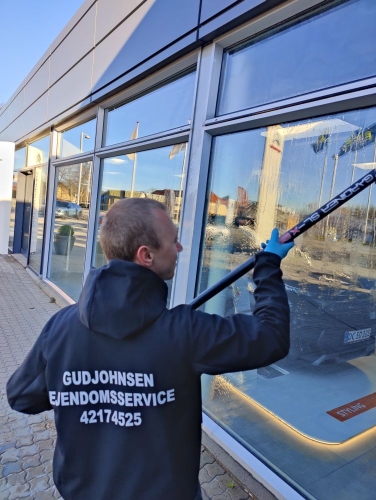 Vinduespudsning af erhvervsbygning
